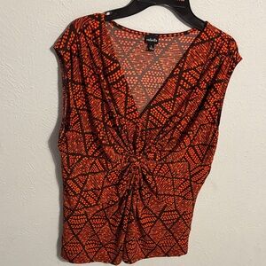 Rafaella Orange and Black Twist-Front Sleeveless blouse